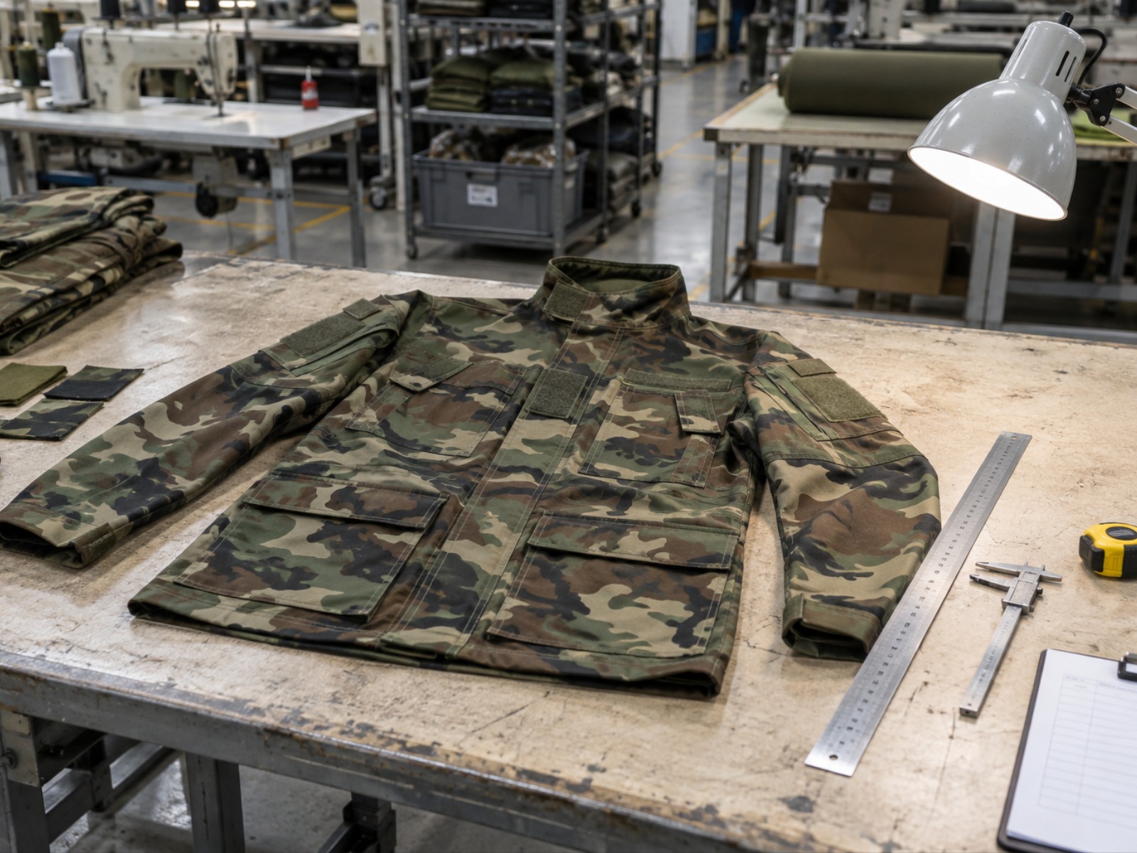Tactical apparel quality control - final inspection of a garment measured against the approved sample