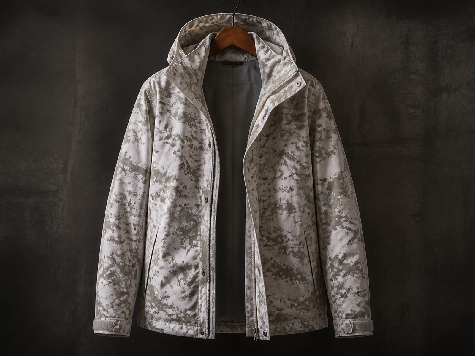 Cold weather shell jacket with storm flap, sealed seams and adjustable cuff manufactured for OEM buyers