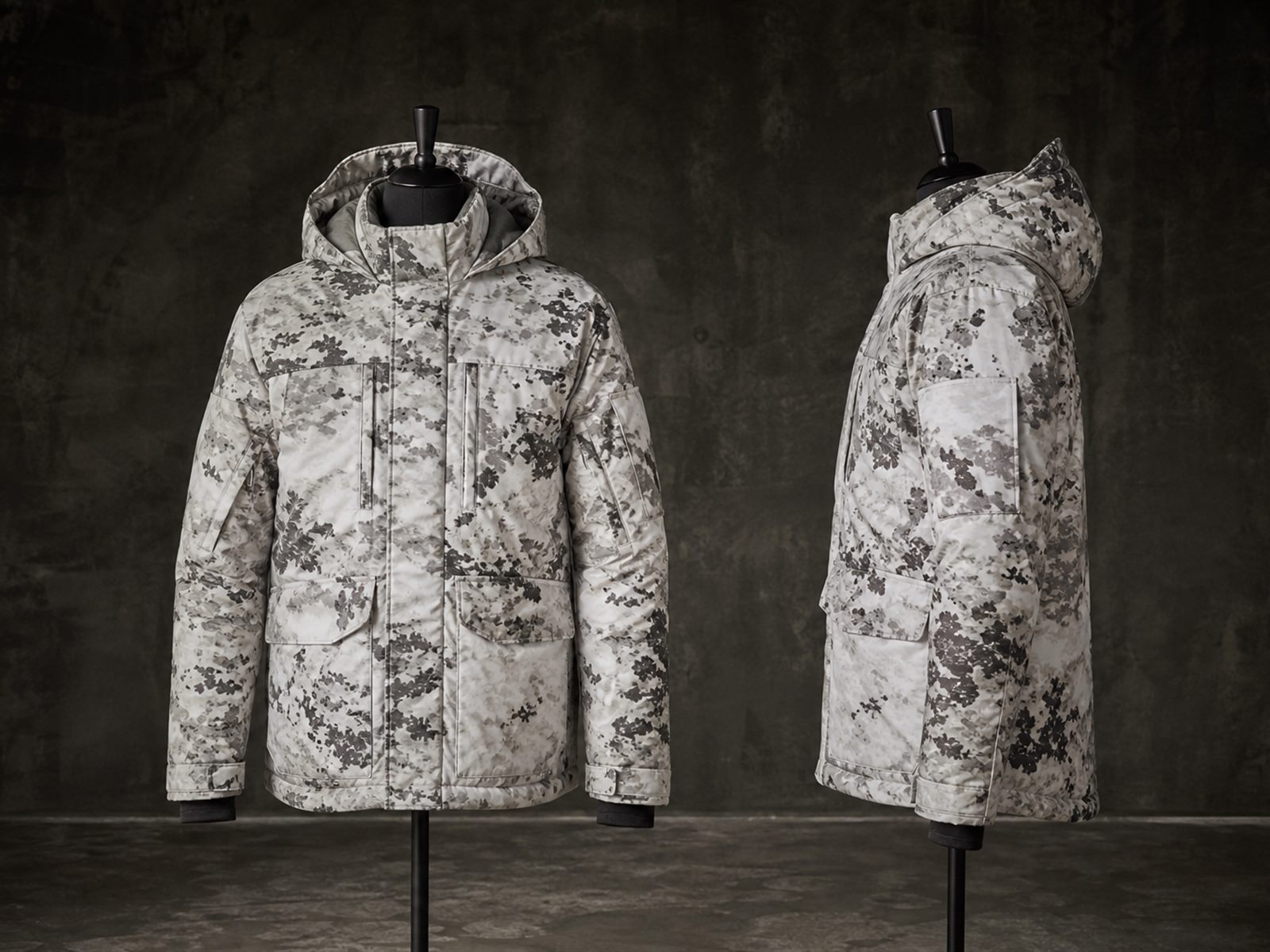 Cold weather tactical clothing with zoned insulation and wind-resistant shell made for OEM buyers