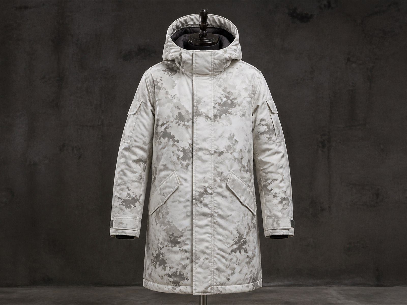 Extreme cold weather parka with extended hem coverage and removable insulated liner made for OEM buyers