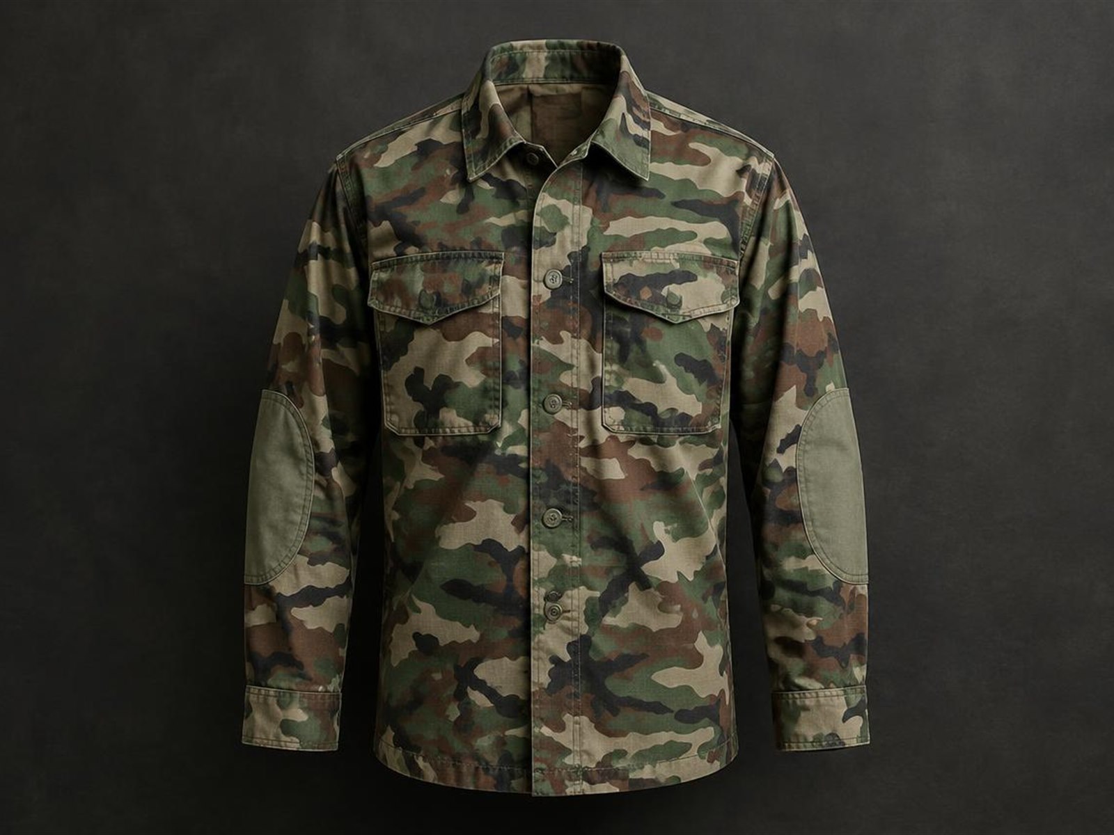Custom BDU field shirt with button placket and reinforced elbows manufactured for OEM buyers