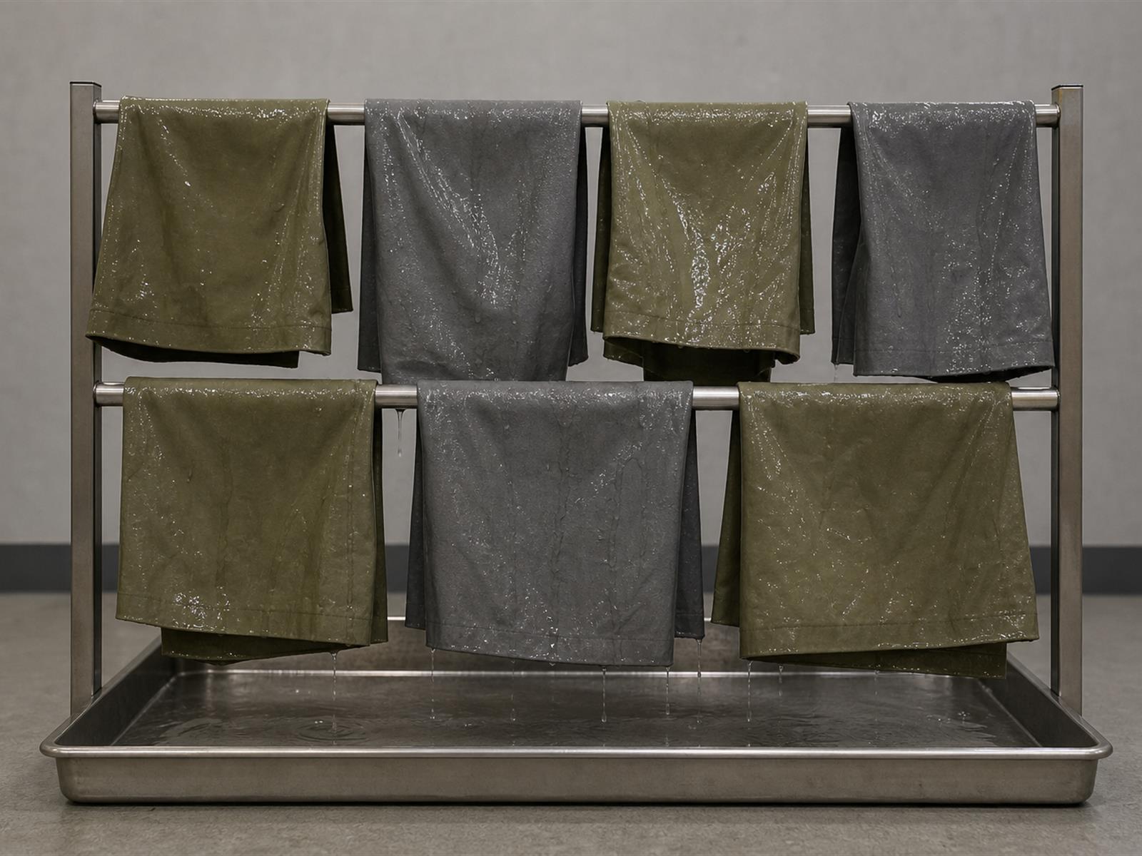 Cold weather drying test with saturated layer specimens on a drying rack in the Field Lab