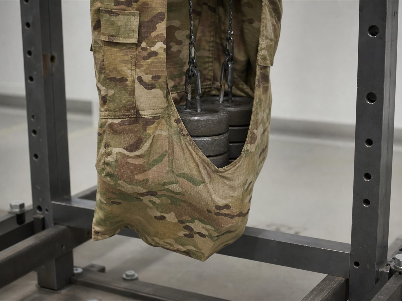 Loaded cargo pocket on the Field Lab test frame during pocket load testing