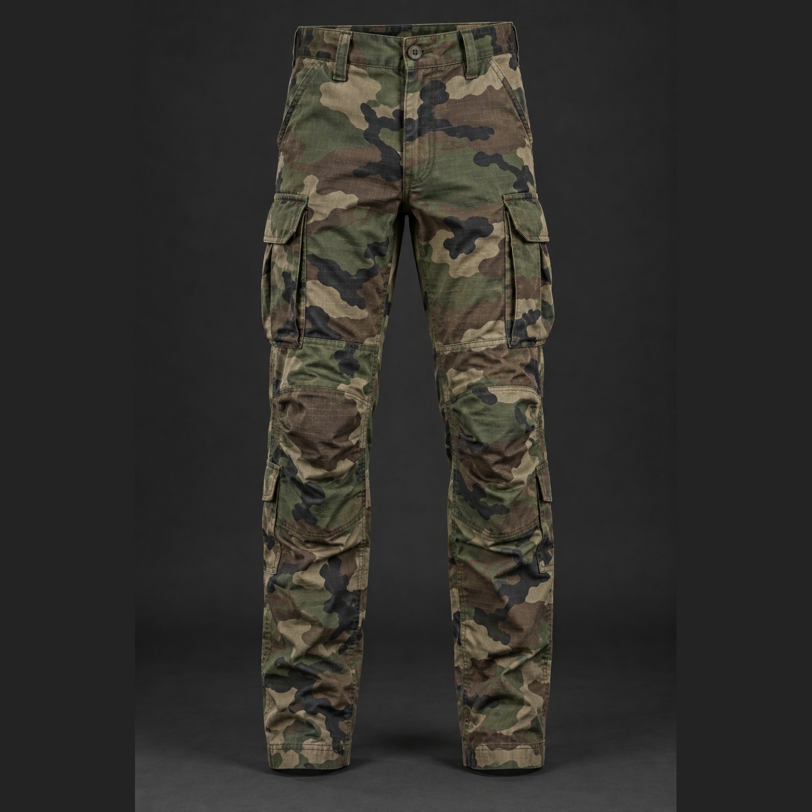 Ripstop tactical pants with gusseted crotch, reinforced articulated knee and cargo pocket
